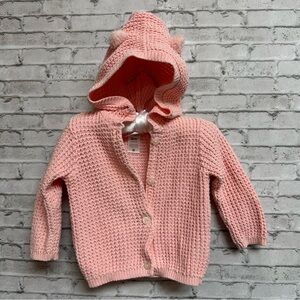 Carter's Size 6M Girls Pink Hooded Sweater w/ Ears Buttons Knit